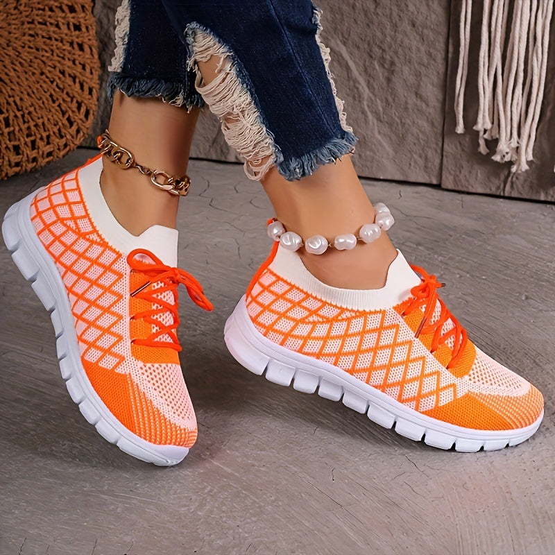 Comfortable Womens Breathable Knit Low Top Sneakers - Lightweight, Fabric Upper, Lace-Up Closure, PU Sole, Perfect for Daily Casual Wear and Athletic Activities