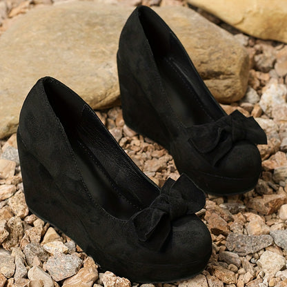 Elegant Bowknot Platform Wedges: Ultra-High, Breathable, All-Season Comfort Heels for Elevated Style