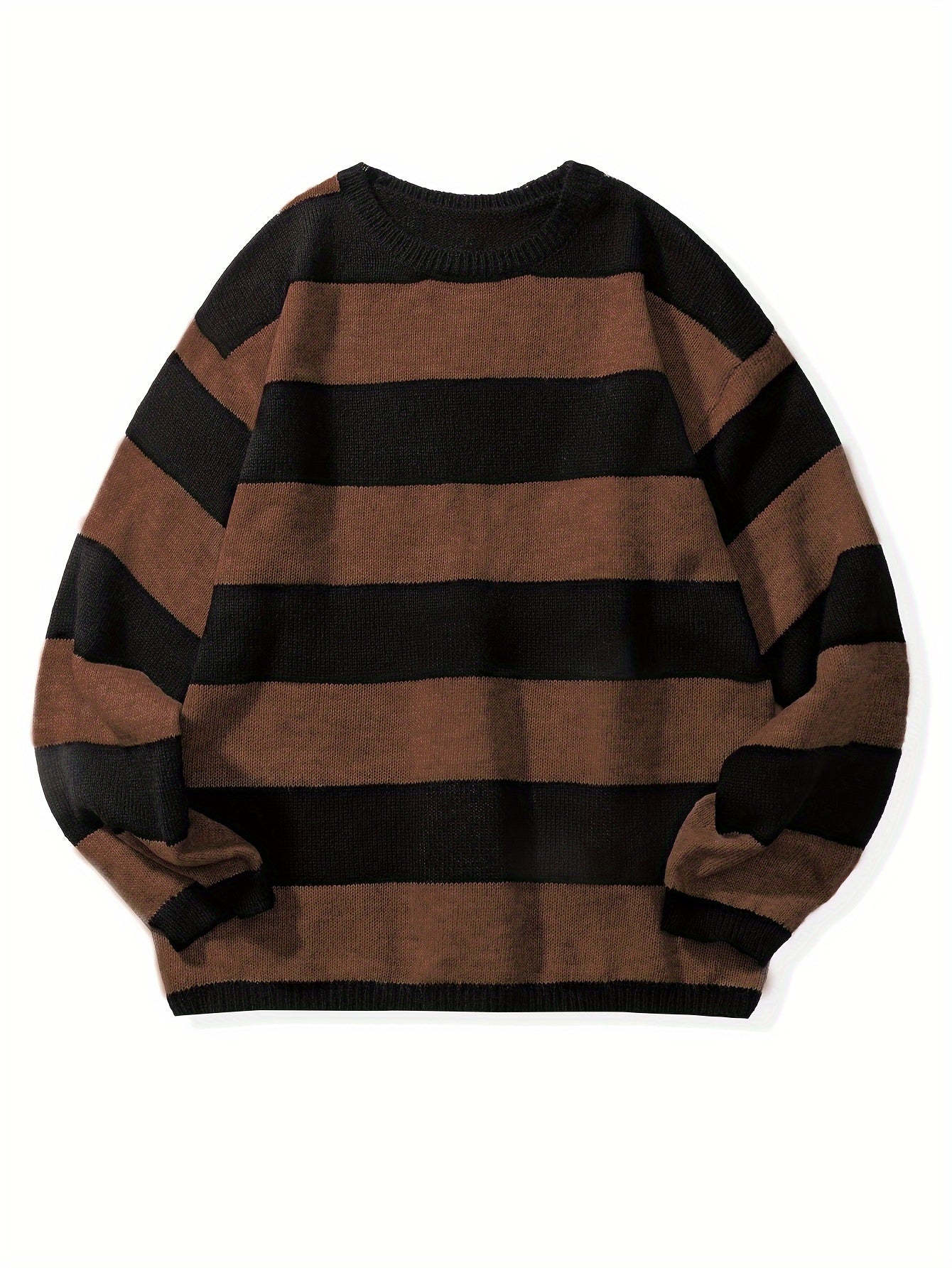 Retro Chic Knitted Sweater for Men - Soft, Warm, Slightly Stretchy Crew Neck Pullover with Preppy Striped Pattern for Fall and Winter - K-Pop Inspired, Casual, Comfortable, and Versatile