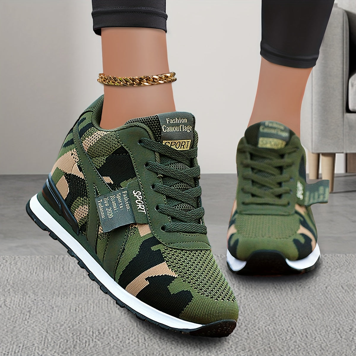 Vibrant Camo Chic Sneakers - Breathable, Lightweight, Comfortable Low Top Running Shoes with Lace Up Closure, Soft Insoles, and Durable Outsoles for Casual Outdoor Activities