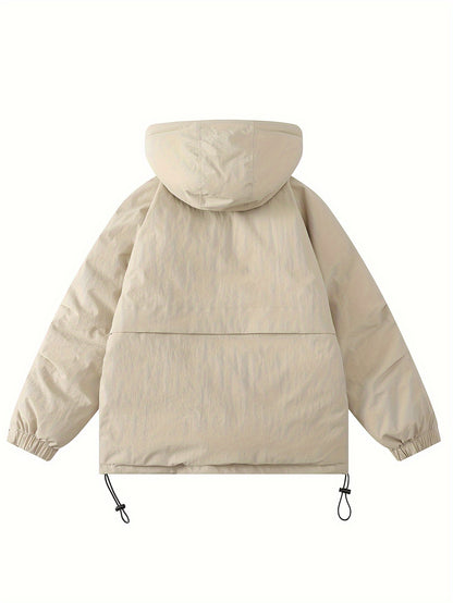 Autumn And Winter Trend Casual Puffer Coat, Warm Pocket Hooded Jacket For Winter Outdoor Sports, Women's Clothing