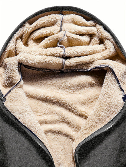 Mens Ultra-Cozy Sherpa-Lined Hooded Jacket - Full Zip, Windproof & Stylish - Perfect for Gym Sports, Winter & Fall