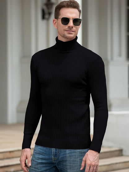 Plus Size Soft Cable Knit Sweater - Fashionable Turtleneck Pullover with Classic Style for Cold Fall and Winter Days - Perfect for Mens Casual Clothing