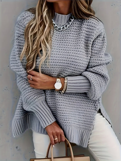 Women's Elegant Long Sleeve High-Low Hem Mock Neck Sweater - Soft, Cozy, and Versatile for Fall & Winter - Perfect for Casual Daily Wear, Outdoor Activities, and Office Work