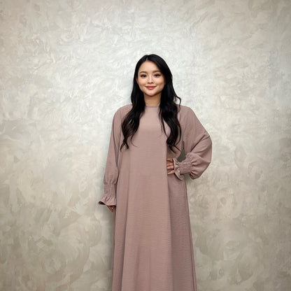 Luxurious Shirred Trim Lantern Sleeve Maxi Dress - Elegant Solid Color, Simple Loose Fit, Modest Chic, Women's Clothing for All Seasons