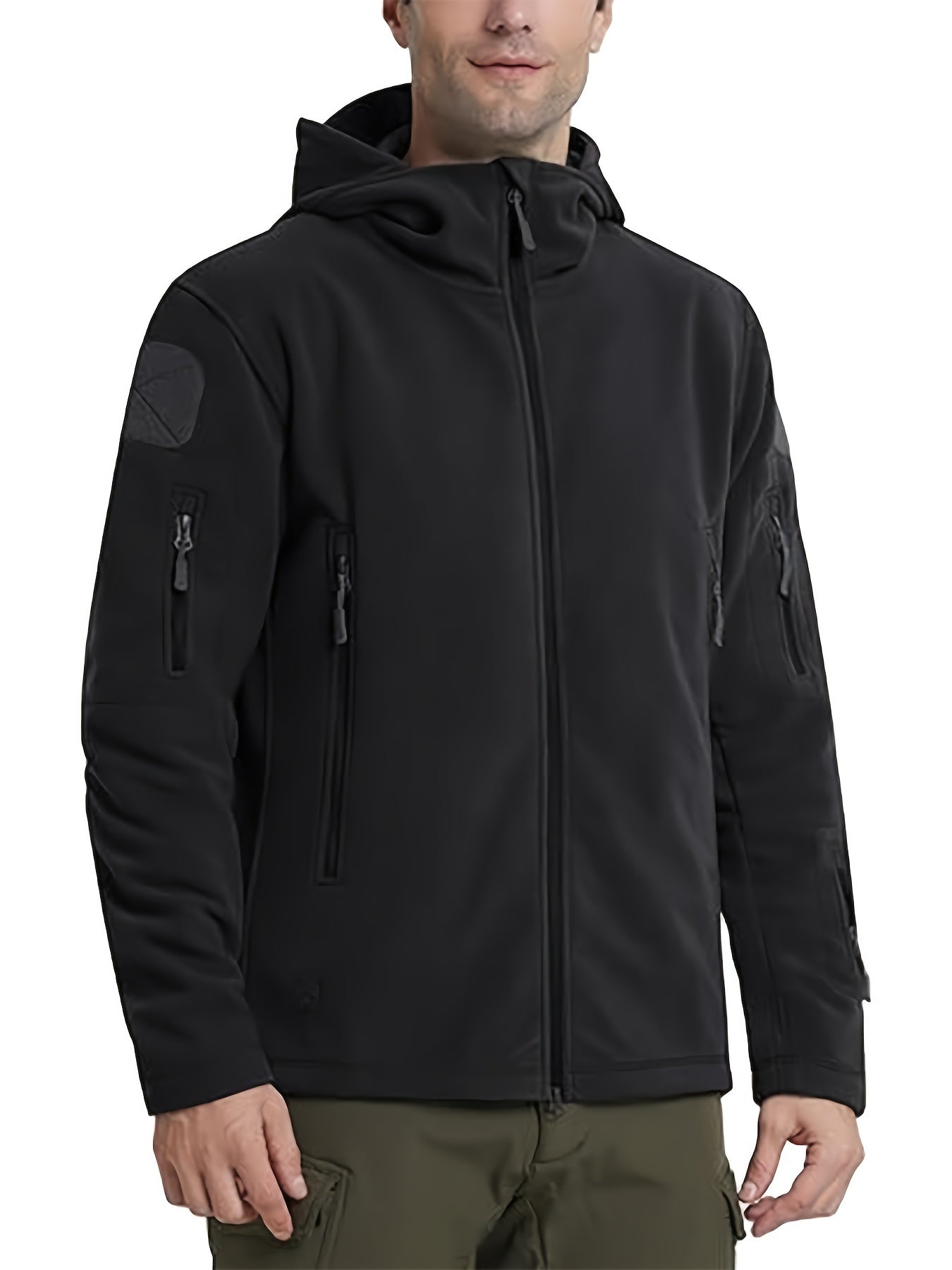 Winter Warrior Hoodie - Windproof, Water-Resistant, 6 Zip-Pocket, Thumbhole, Drawstring Hem, Anti-Static Polyester Jacket for Outdoor Sports, Workout, Casual, and Regular Workwear - Multi-Pocket, Magic Tap Label, Polar Fleece Lined for Ultimate Warmth