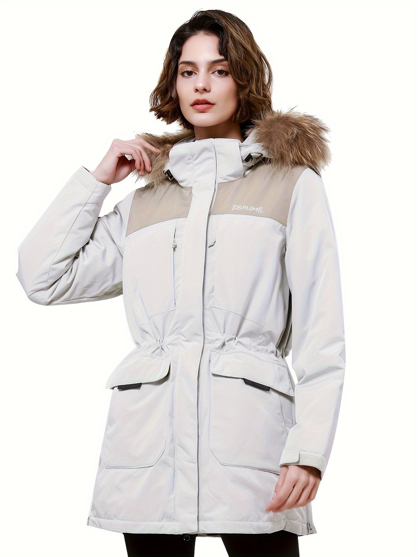 Women's Contrast Color Winter Down Jacket With Flap Pocket - Thickened & Warm Sports Puff Coat