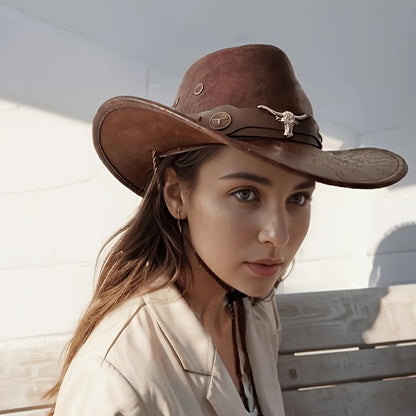 Unisex Flat Top Cowboy Hat - Chic Western Style - Breathable Design for Summer Sun Shielding & Outdoor Adventures