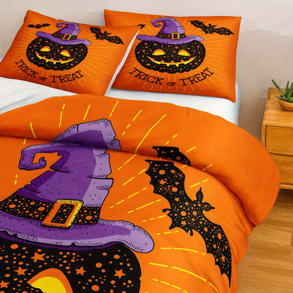 Halloween & Ghost Themed Duvet Cover Set, 3 Piece - 100% Polyester Lightweight Sanded Fabric, All-Season Digital Printed Bedding with Zipper Closure - Includes 1 Duvet Cover and 2 Pillowcases, Machine Washable, No Duvet Insert