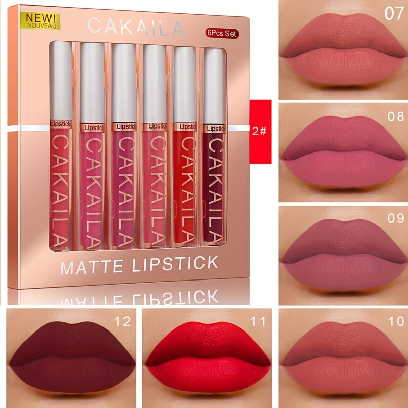 6Pcs Matte Liquid Lipstick Set Lip Stain Makeup, 24 Hour Long Lasting Waterproof Dark Red Matte Matt Lipsticks Lip Gloss Sets For Women Valentine's Day Gifts For Music Festival