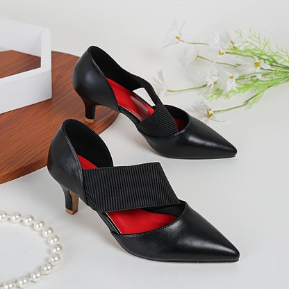 Elegant All-Season D'Orsay Pumps: Women's Cone Heel Pointed Toe High Heels with Slip-On Elastic Band