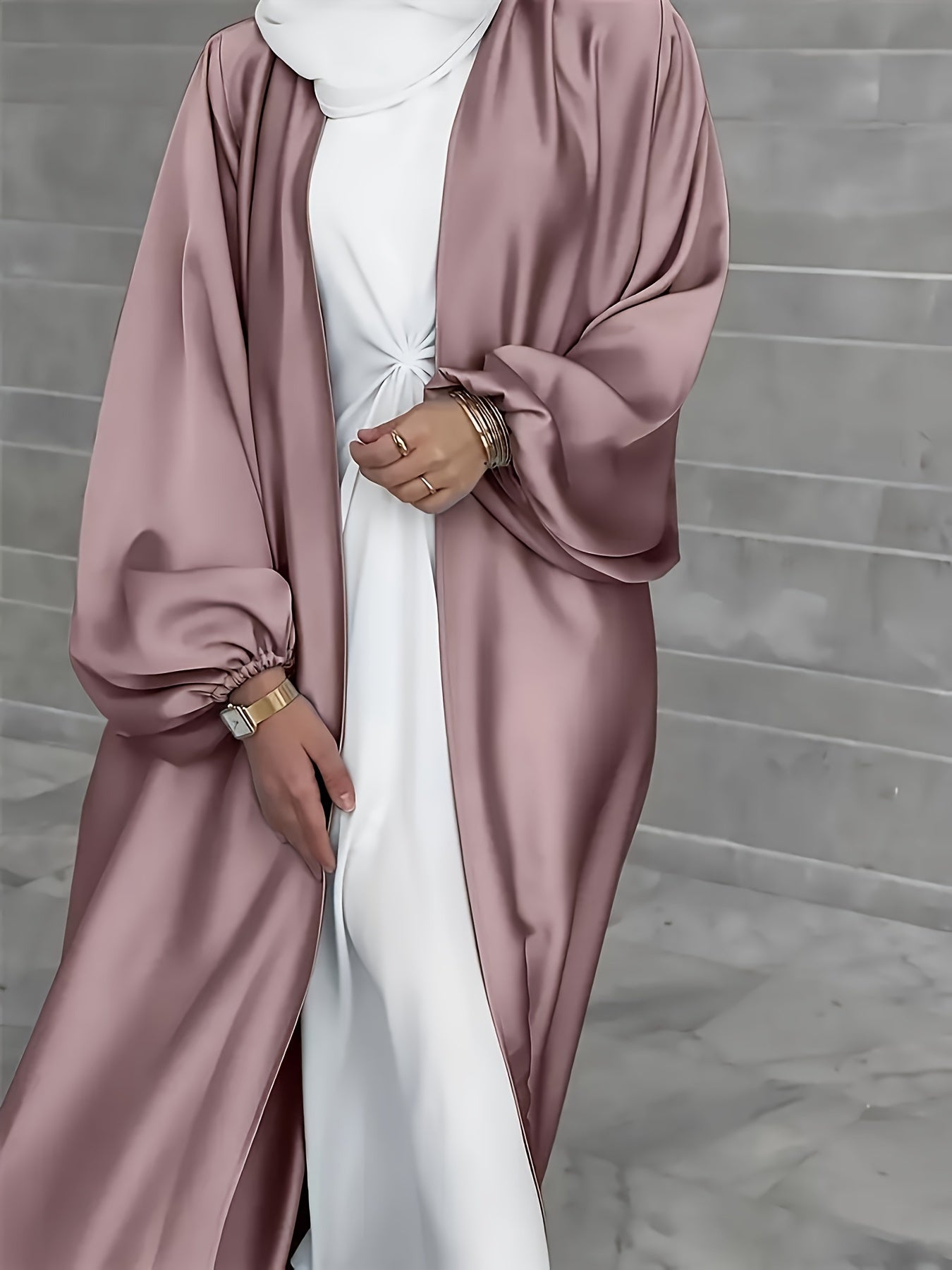 Exquisite Middle Eastern Inspired Long Lantern Sleeve Maxi Cardigan Dress - Elegant Open Front Design, Flowy Fabric, Comfortable Wear - Perfect for Muslim Women, Modest Fashion, Special Occasions