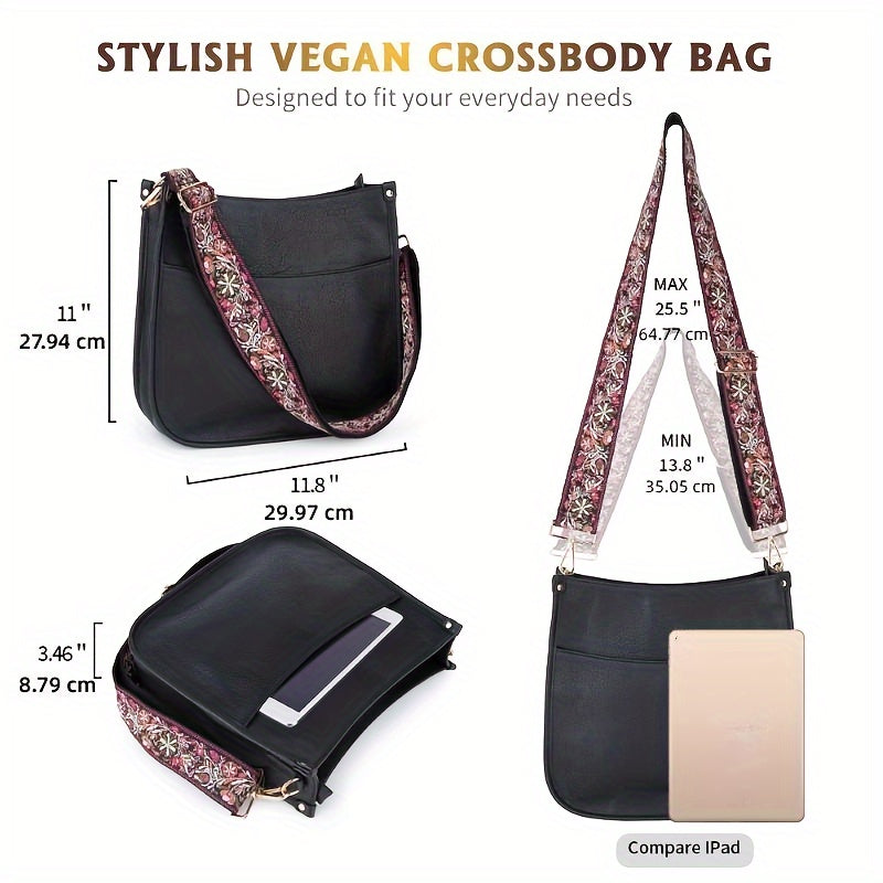 Vegan Chic Crossbody Shoulder Bag - Soft Terry Leather, Adjustable Strap, Stylish Fashion Purse for Women, Cruelty-Free, Durable, and Easy to Clean