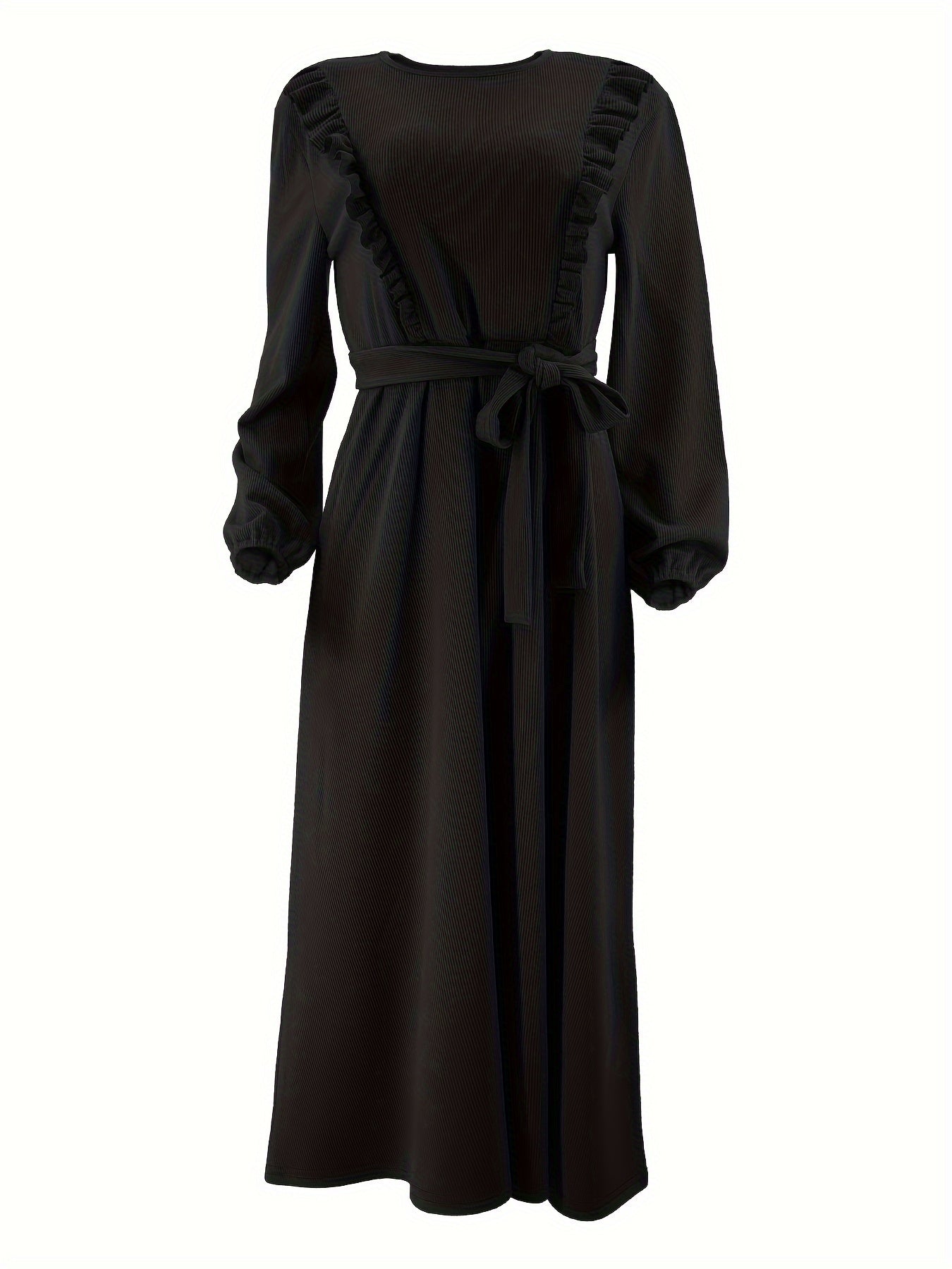 Chic Ruffle Solid Color Abaya Dress - Timeless Crew Neck, Full-Sleeve Maxi Style - Premium Modest Womens Fashion