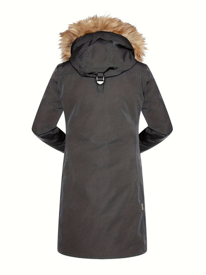 Women's Mid-length Down Parka Jacket, Windproof Insulated Thermal Winter Hooded Coat With Pocket