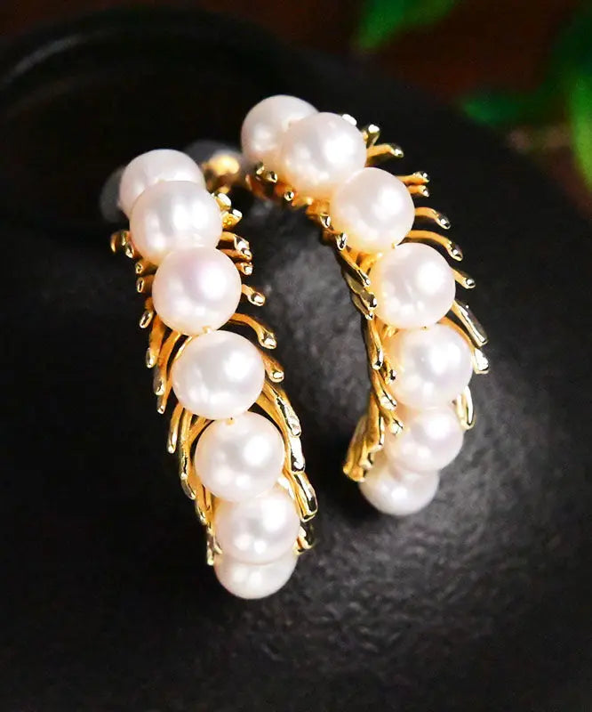 - Sterling Silver Overgild Pearl Hoop Earrings