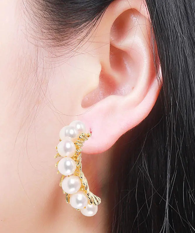 - Sterling Silver Overgild Pearl Hoop Earrings