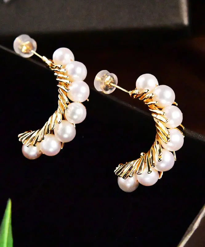 - Sterling Silver Overgild Pearl Hoop Earrings