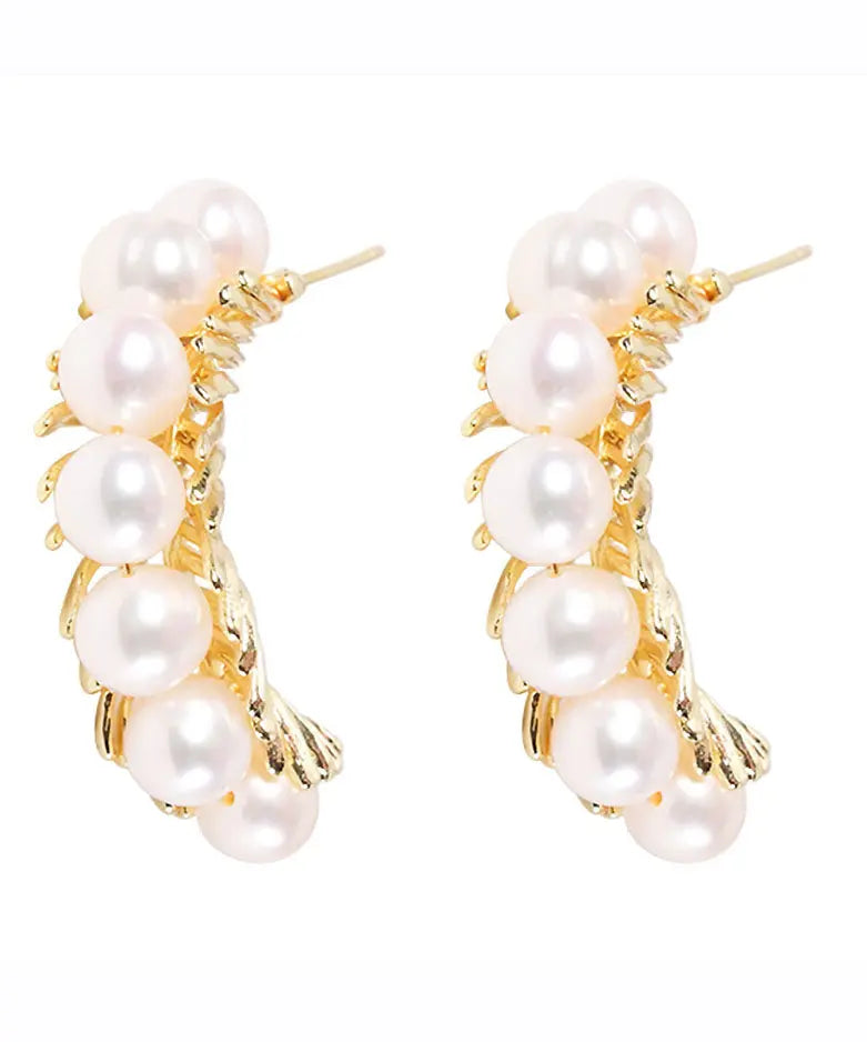 - Sterling Silver Overgild Pearl Hoop Earrings