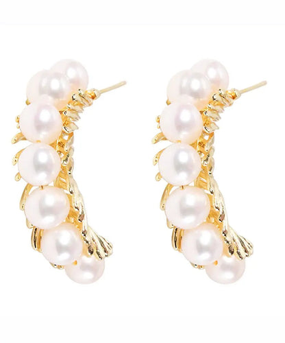 - Sterling Silver Overgild Pearl Hoop Earrings