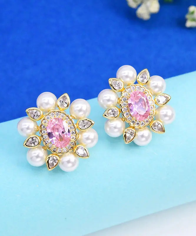 - Sterling Silver Crystal Pearl Zircon Stud Earrings