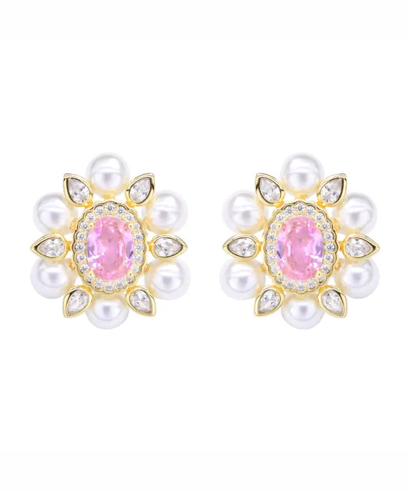 - Sterling Silver Crystal Pearl Zircon Stud Earrings