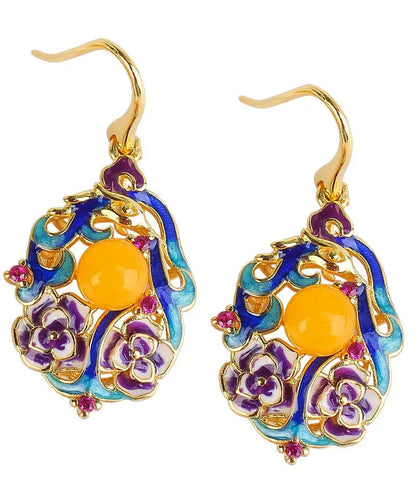 - Sterling Silver Inlaid Beeswax Floral Drop Earrings