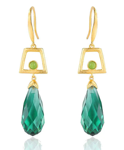 - Sterling Silver Overgild Inlaid Crystal Jade Drop Earrings