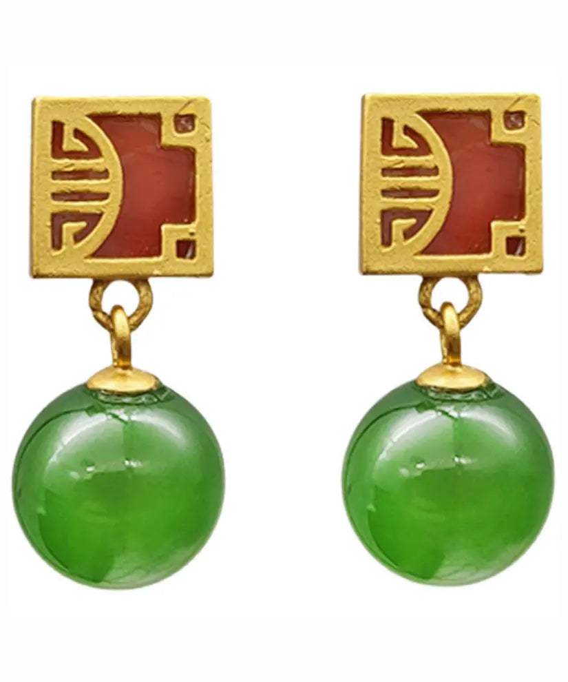 - Sterling Silver Overgild Jade Drop Earrings