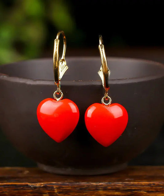 - 14K Gold Love Cinnabar Drop Earrings