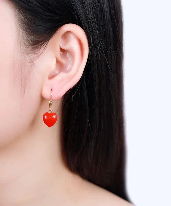 - 14K Gold Love Cinnabar Drop Earrings