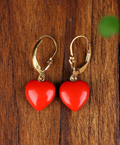 - 14K Gold Love Cinnabar Drop Earrings