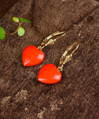 - 14K Gold Love Cinnabar Drop Earrings