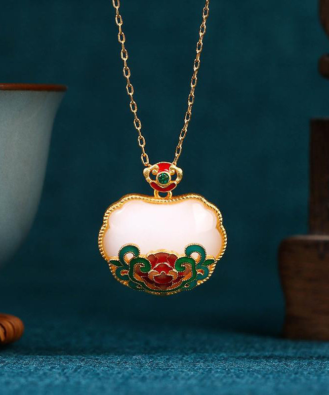 - Fine White Ruyi Longevity Lock Necklace Advanced Sense Collar Chain Necklaces KX1062