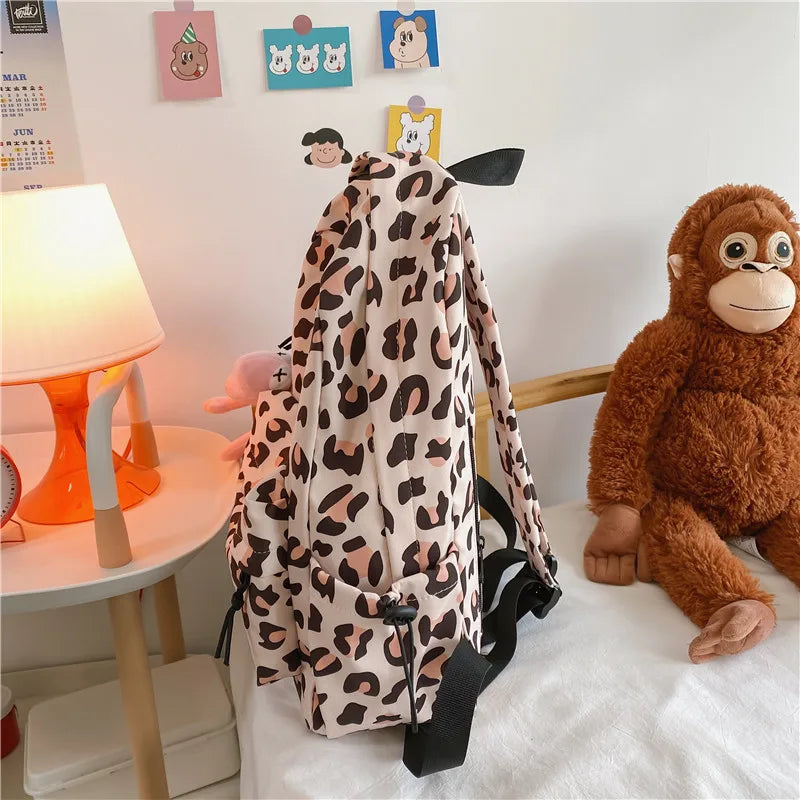 eybag Large Capacity Waterproof Fashion Nylon Women Backpack Female Leopard Print Travel Computer Bag College Girls School Bag