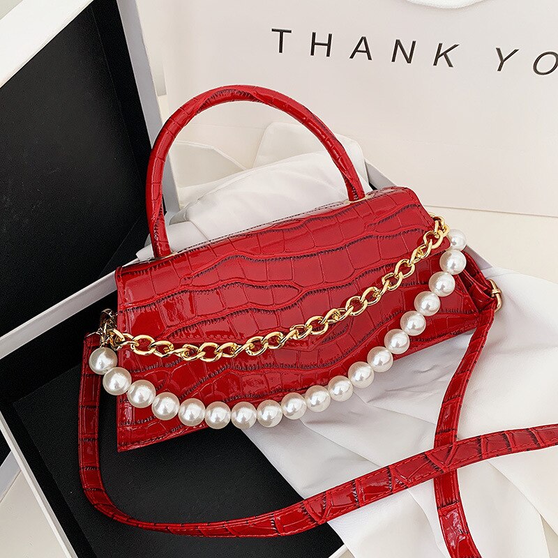 eybag Small Retro Crossbody Bag For Women 2021 PU Leather Party Purse and Handbag Female Totes Bag with Pearl Chain ZD2103