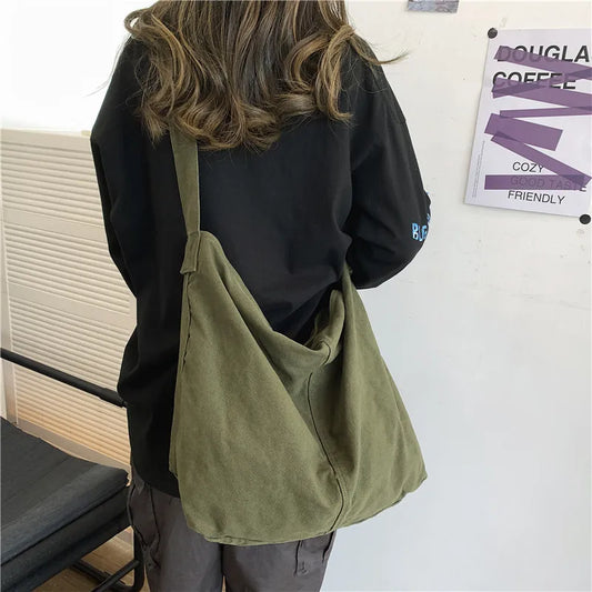 RETRO GREEN SOLID CANVAS SATCHEL HANDBAG