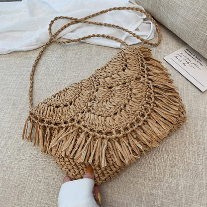 eybag Bohemian Hollow Tassel Rattan Women Shoulder Bags Wicker Woven Crossbody Bags Summer Beach Straw Bag Lady Clutches Female Purses