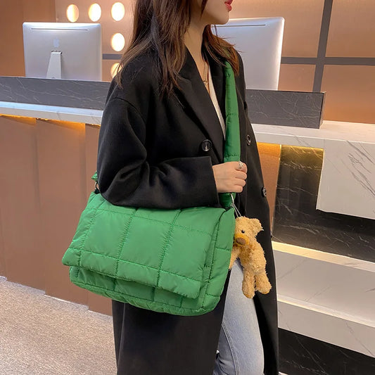 eybag Winter Down Cotton Women Messenger Bags Green Brand Designer Luxury Ladies Handbags Large Capacity Female Shoulder Crossbody Bag