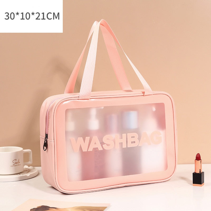 eybag Transparent PVC Women Cosmetic Bag Waterproof Travel Toiletries Storage Organize PU Make Up Bag Female Wash Bag Handbag