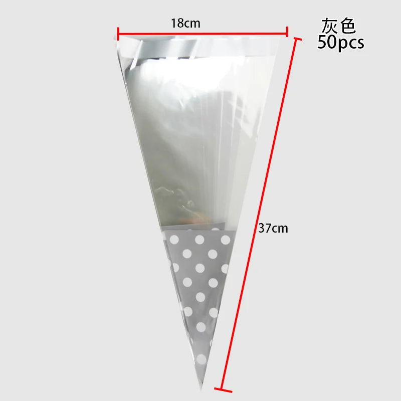 eybag 50pcs/Lot DIY Candy Bag Wedding Favors Halloween Christmas Party Decor Sweet Cellophane Print Cone Storage with Organza Pouches