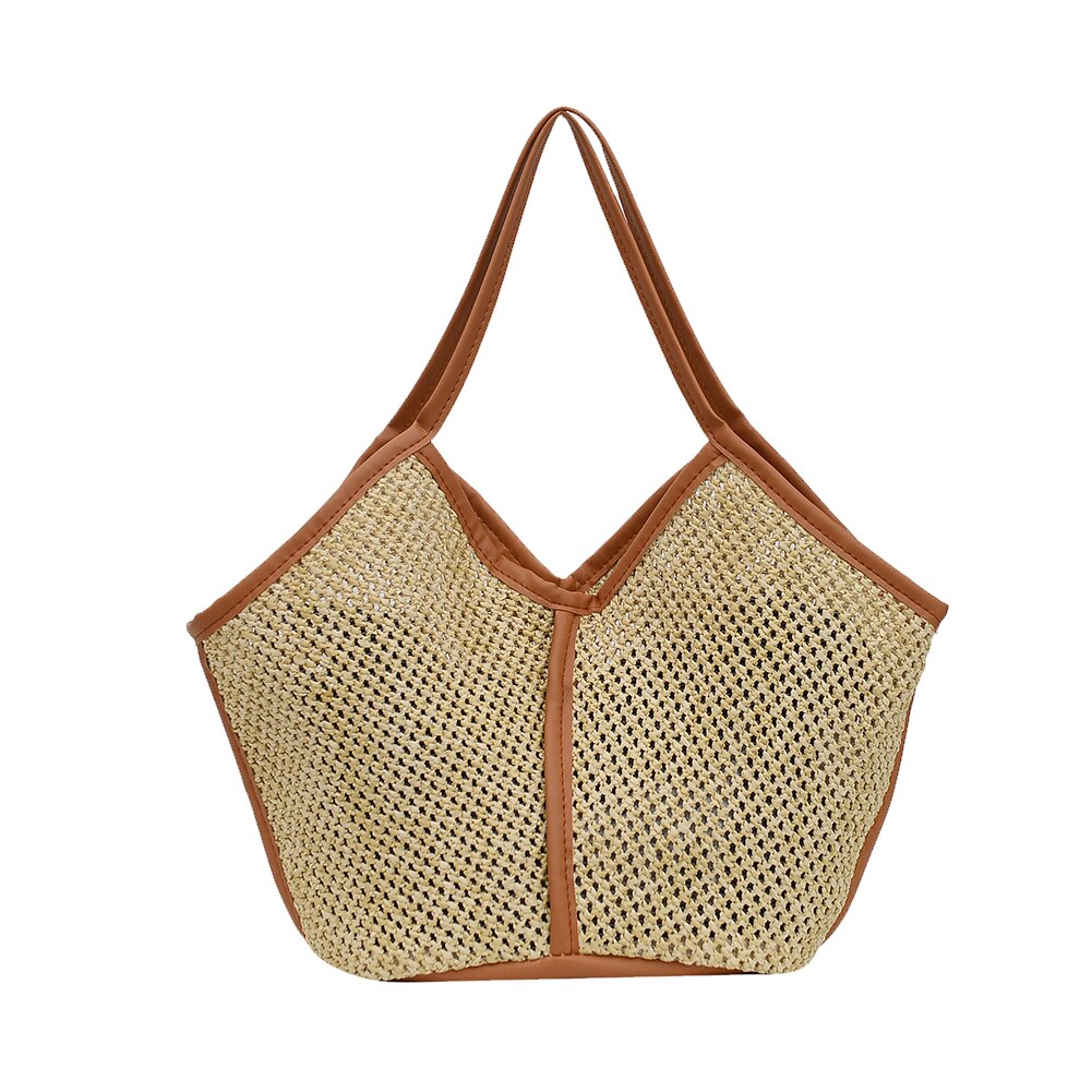 Lkblock Fashion Rattan Women Shoulder Bags Straw Woven Female Handbags Large Capacity Summer Beach Straw Bags Casual Totes Purses 2022