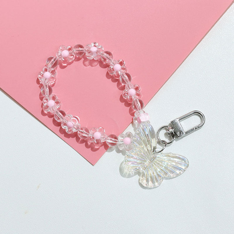 eybag Butterfly Flower Keychain Trendy Transparent Bead Lanyards Keyring Mobile Phone Chains for Women Car Keys Bag Decor Pendant