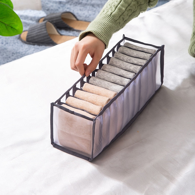 eybag Dormitory closet organizer for socks home separated underwear storage box 7 grids jeans bra organizer foldable drawer organizer