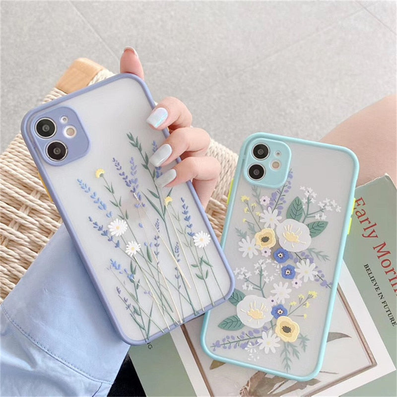 eybag Vintage Leaves Flower Phone Case For iPhone 12 11 13 Pro Max 14 Pro X XR XS Max 8 7 Plus SE Camera Protection Hard PC Coque