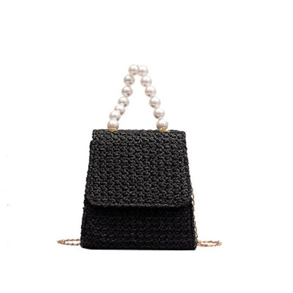 Lkblock Ethnic Pearl Handle Woven Summer Women Straw Bag