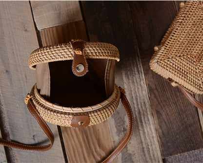 eybag Round Women Shoulder Bag Square Straw Beach Bags Wicker Bali Box Female Crossbody Bag Rattan Woven Summer Handbag Messenger Tote