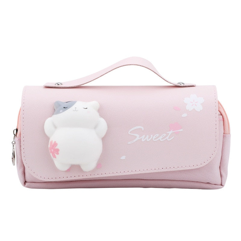 eybag Sakura Pencil Bag PU Leather Pen Case Kawaii Stationery Ruler Pouch for School Girl Sweet Eraser Holder Gift Box Flowers Storage