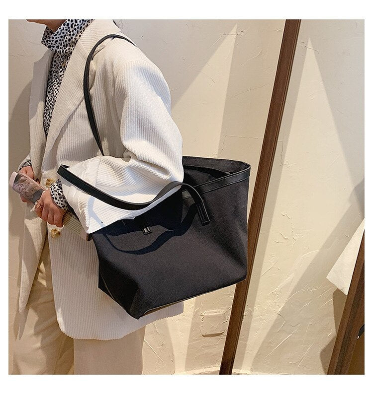 Lkblock New Fashion Canvas Tote Bag Large Capacity Simple Foreign Style Handbag Shoulder Bag Shopper Spring Summer Women's Bag