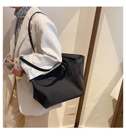 Lkblock New Fashion Canvas Tote Bag Large Capacity Simple Foreign Style Handbag Shoulder Bag Shopper Spring Summer Women's Bag